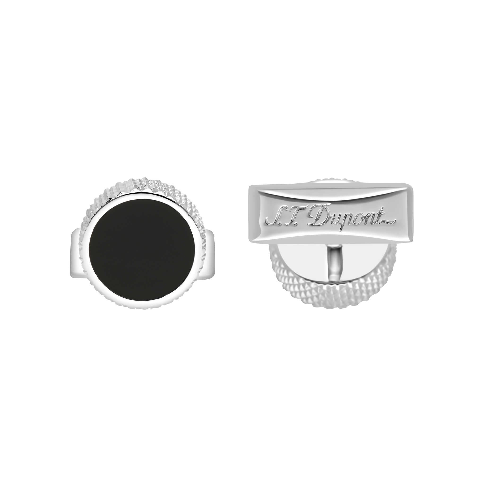 Boutons de manchettes ronds en laque noir et pointe de diamant