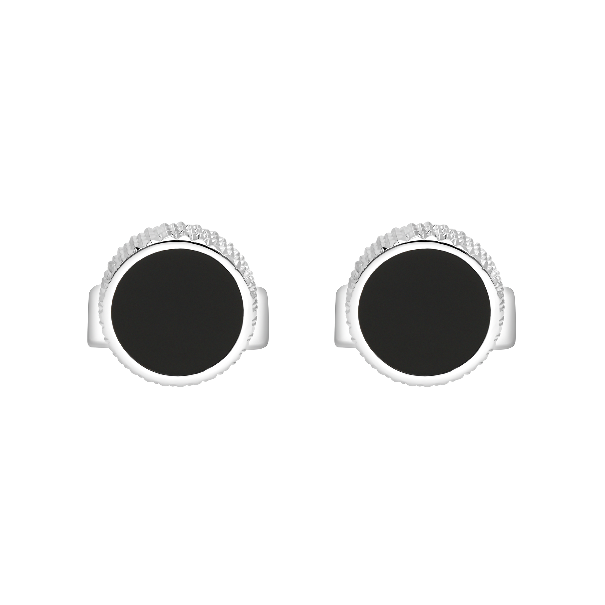 Boutons de manchettes ronds en laque noir et pointe de diamant
