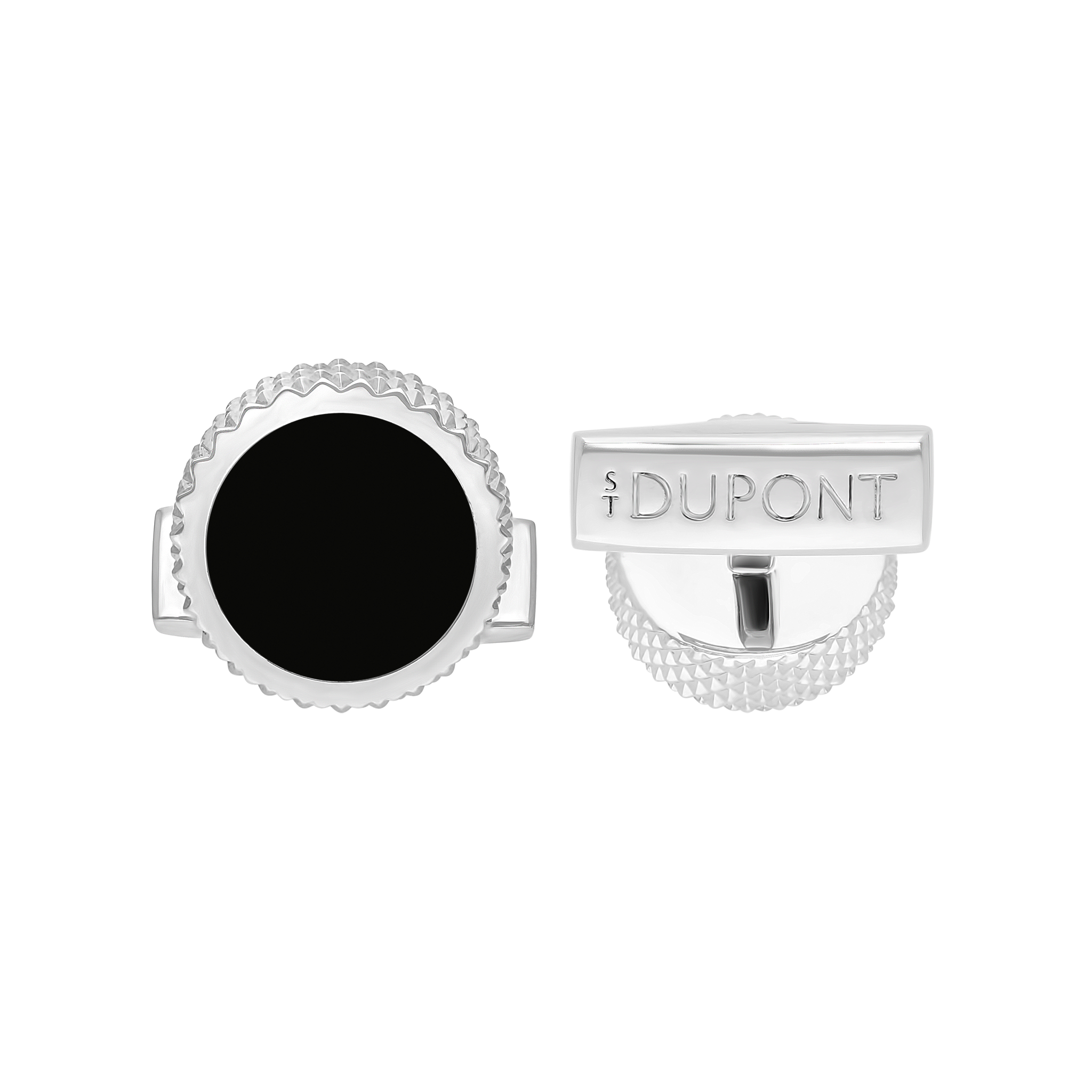 Boutons de manchette ronds en laque noire et pointe de diamant